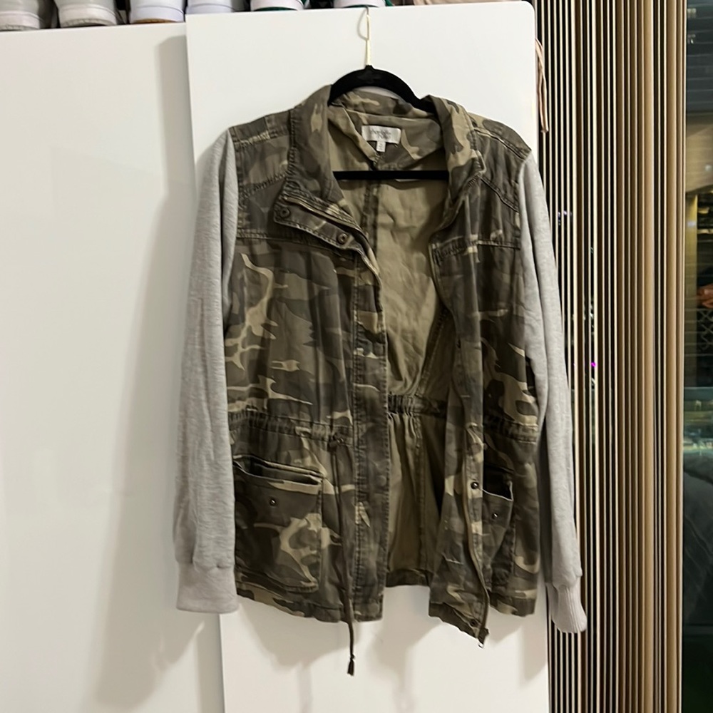 Camouflage jacket with gray sleeves